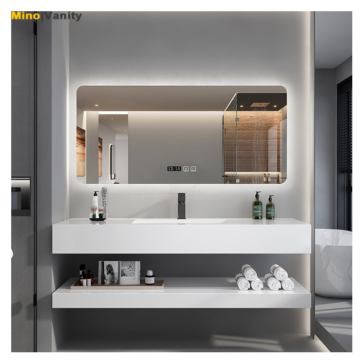 Hotel Simple Mordern Style White Black Bathroom Vanity w LED Mirror