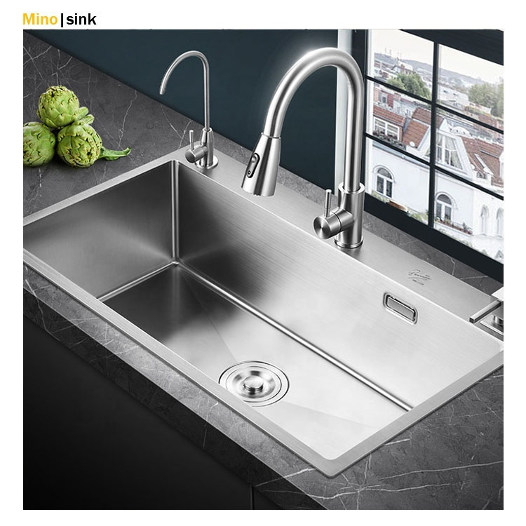 Free Design Curved Kitchen Single Bowl Sink with Double Faucet