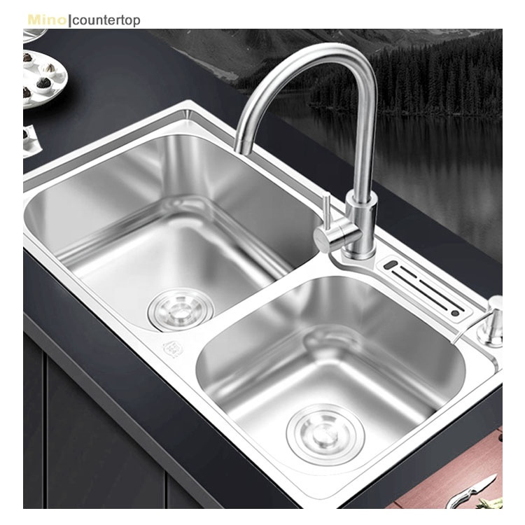 Manufacture Wholesale Two Bowls Stainless Steel Kitchen Sink with Tray